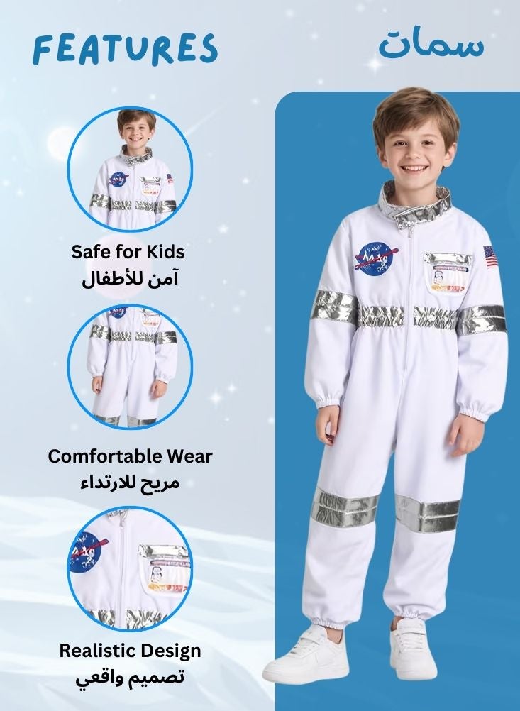 بريميم طقم زي رائد فضاء للأطفال - بذلة بيضاء على طراز ناسا مع خوذة وقفازات للأولاد، زي تنكري بطابع الفضاء - Image 2